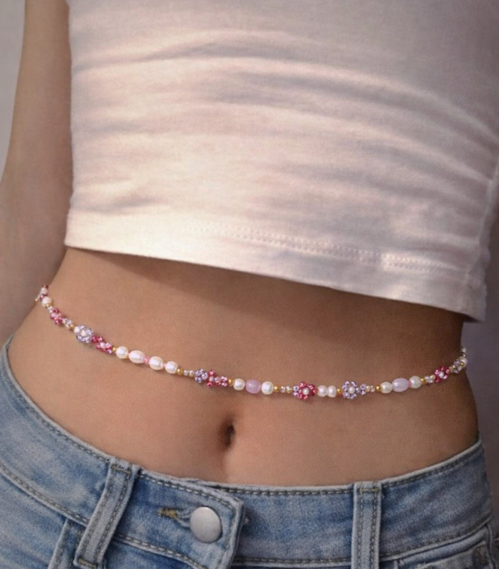 Floral Beaded Waist Chain Aazuvi