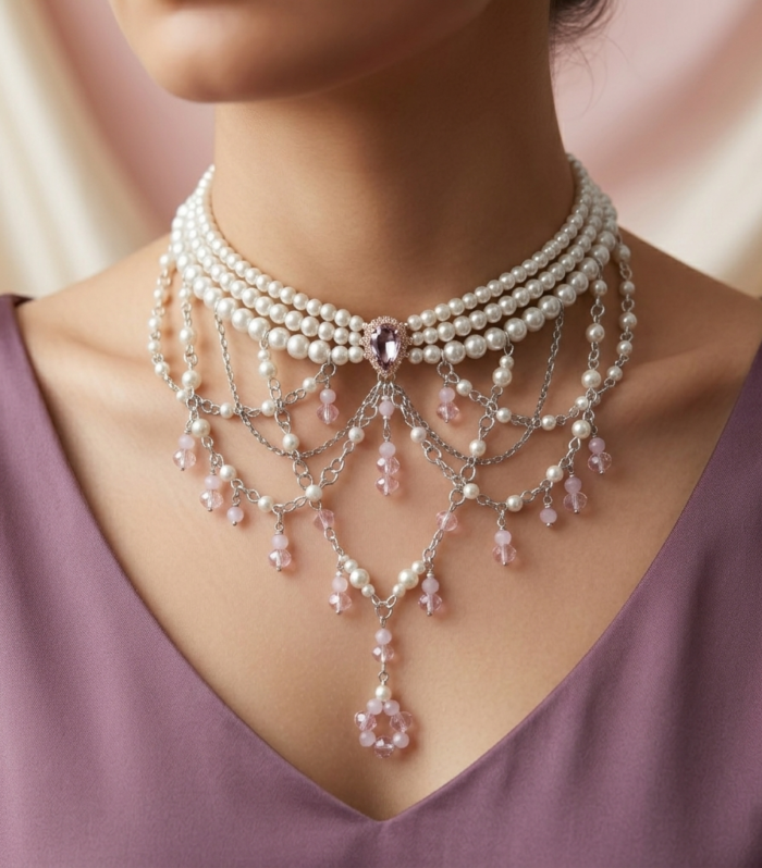 Pink Handmade Pearl Choker Aazuvi