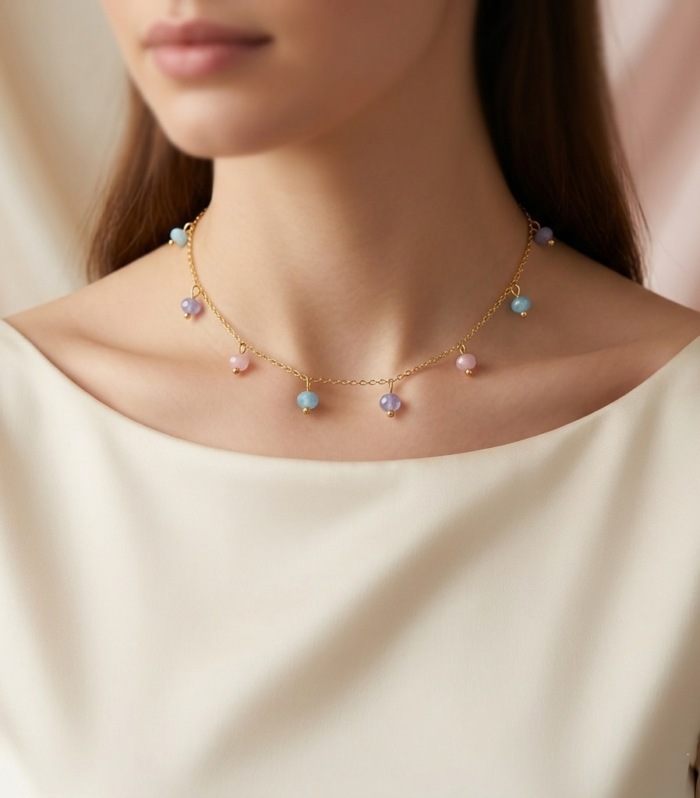 Colorful Beaded Chain Necklace Aazuvi