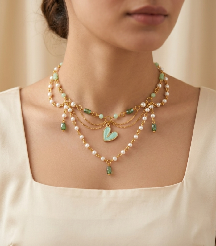 Emerald heart Necklace Aazuvi