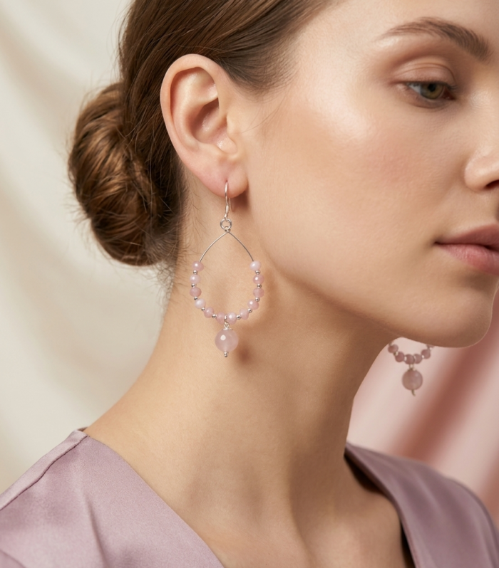 Pink Beaded Hoop Earrings Aazuvi