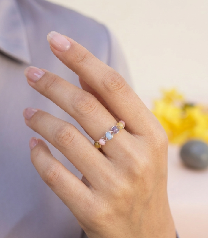 Colorful Pastel Beaded Ring Aazuvi