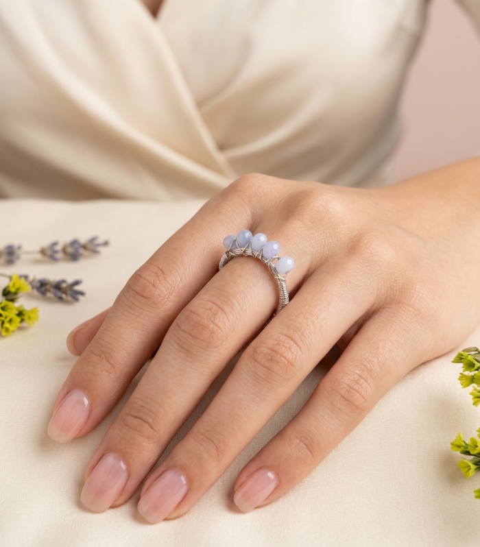 Blue Beaded Wrap Ring Aazuvi