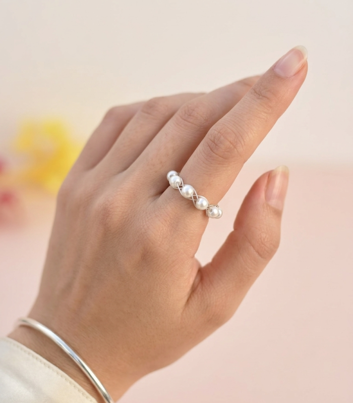 Minimal White Beaded ring