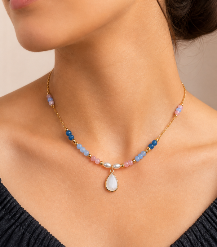 Ivory Glow Beaded Necklace Aazuvi